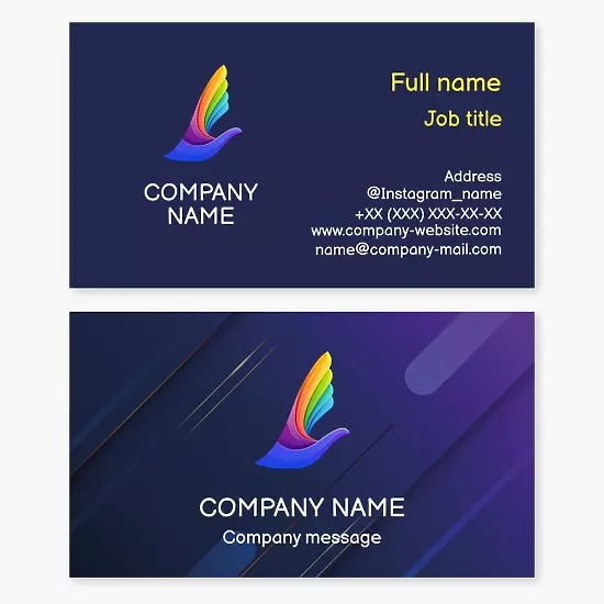 Business card template Bird and hand in rainbow colors