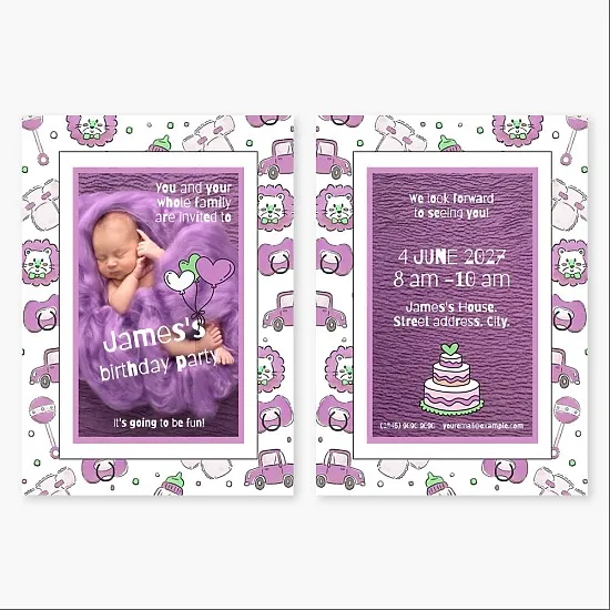 Postcard Template: "Baby Boy Invitation with Balloons and Cake"