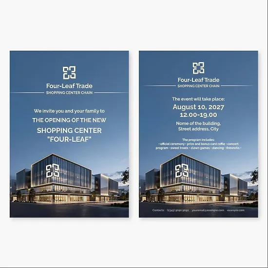 Informational postcard template about the opening of a new establishment