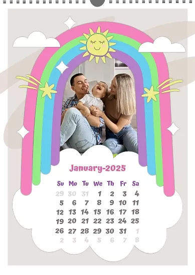 Calendar template Happy family under the rainbow