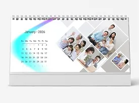 Desk calendar template "Young Family with Daughter and Grandparents" with tilted photos