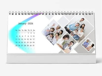 Desk calendar template "Young Family with Daughter and Grandparents" with tilted photos
