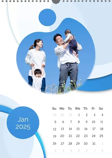 Calendar template Young family in the style of predominant color of photographs