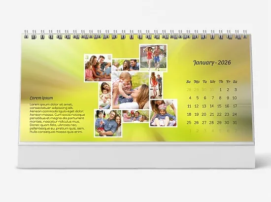 A desk calendar template for a friendly family with young children outdoors.