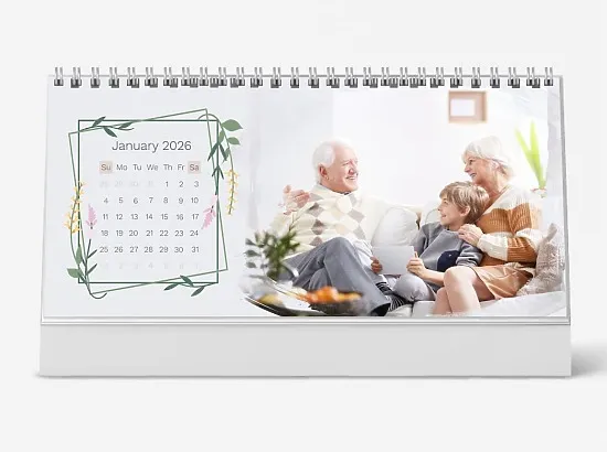 Desk calendar template: "Grandson Visiting Grandparents" with a floral border for the calendar grid