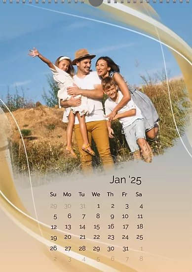 Calendar template Happy family with abstract waves on gradient background