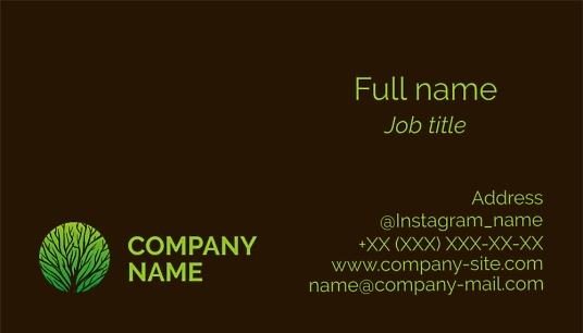 Brown Business Card Template with Green Tree Branch Logo
