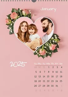 Pink Floral Wall Calendar With Family Photos